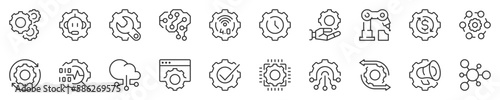 Process automation concepts, thin line icon set. Symbol collection in transparent background. Editable vector stroke. 512x512 Pixel Perfect.