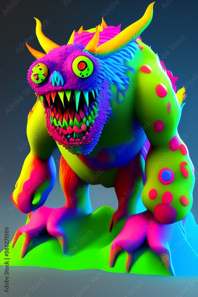 Fototapeta premium 3D image of a colorful monster - generative ai