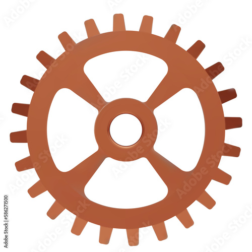 3D copper Gear icon. Transmission cogwheels and gears are isolated on white background. Bronze Machine gear, setting symbol, Repair, and optimize workflow concept. 3d illustration.