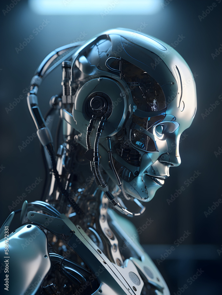Fototapeta premium A Humanoid Cyborg Robot Created by Generative AI