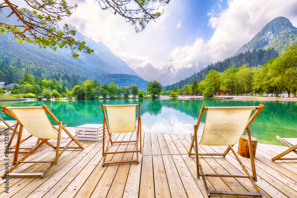 Fototapeta premium Incredible landscape on Jasna lake with beautiful reflections of the mountains.