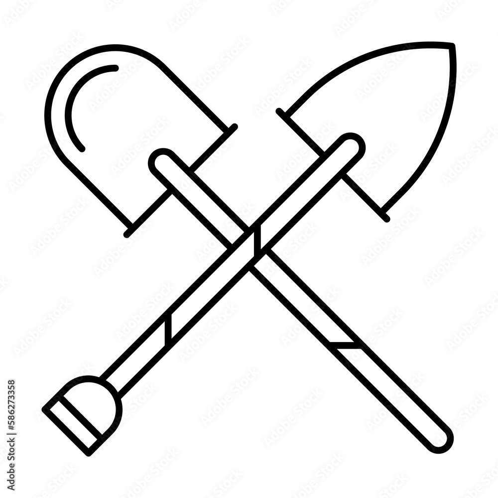 Shovels icon. Simple line, outline elements of construction tool icons for ui and ux, website or mobile application Shovels icon. Simple line, outline elements of construction tool icons for ui and ux, website or mobile application