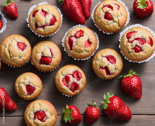 strawberry Muffins with Ingredients, generative art by A.I.