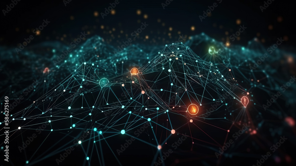 Wave of dots and weave lines. Abstract background. Network connection structure. Generative ai Wave of dots and weave lines. Abstract background. Network connection structure. Generative ai