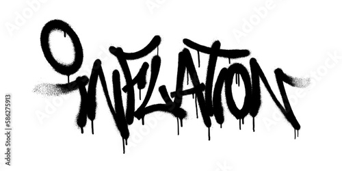 Sprayed inflation font graffiti with overspray in black over white. Vector illustration.