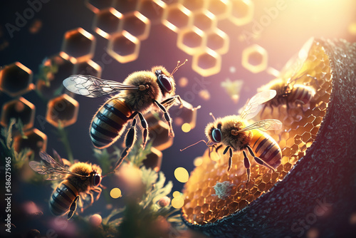 Bees bring pollen into the apiary. Generative ai © artem