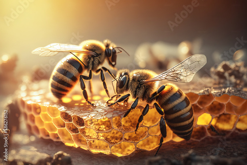 Obraz na plátne Bees bring pollen into the apiary. Generative ai