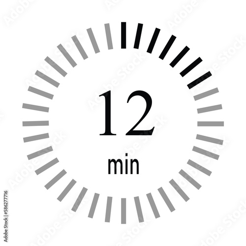 The 12 minutes, stopwatch, digital timer. clock and watch, Vector illustration.