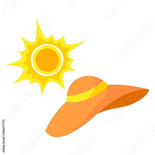 Sun protection with hat illustration. Image of protective sunscreen against solar beams.