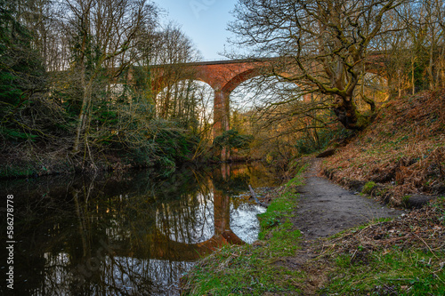 Derwent Walk Viaduct above River Derwent, formed by the meeting of two burns in the North Pennines and flows between the boundaries of Durham and Northumberland as a tributary of the River Tyne photo