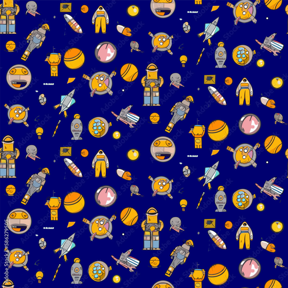 Obraz premium Vector space seamless half-drop pattern with planets and stars