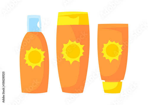 Sun protection illustration. Image of protective creams against solar beams.