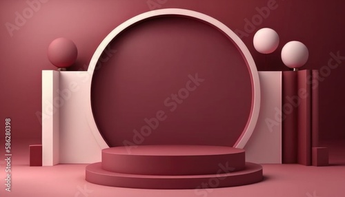 Empty podium mock up display, blank cosmetic ads stand product placement fashion ads on minimal color background, pedestal mockup scene platform ai generative promotion concept. © Synthetica