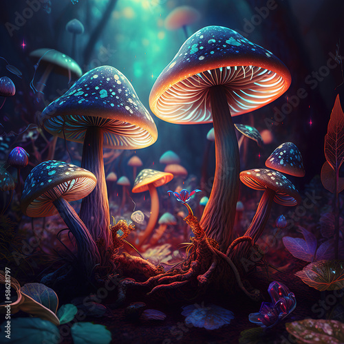 Mystical  magic mushrooms  AI generative
