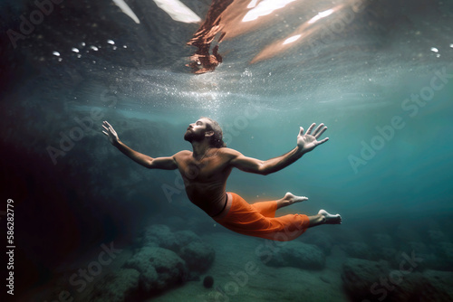 AI illustration of a man enjoying the underwater experience