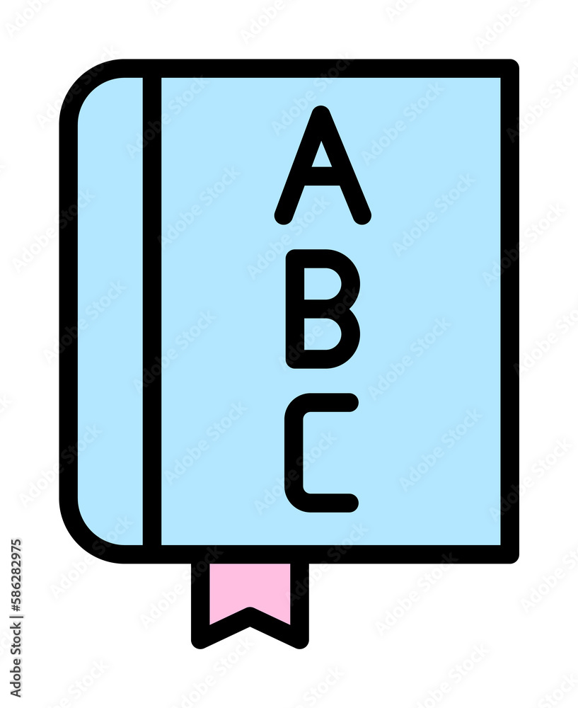 Book, letters icon. Simple color with outline elements of kindergarten icons for ui and ux, website or mobile application Book, letters icon. Simple color with outline elements of kindergarten icons for ui and ux, website or mobile application