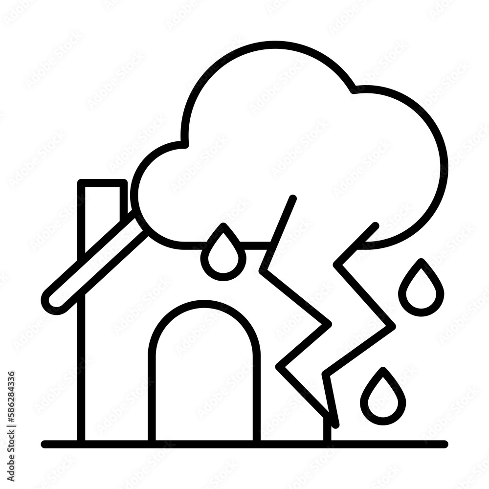 House, cloud, rain, lightning icon. Simple line, outline elements of natural disasters icons for ui and ux, website or mobile application House, cloud, rain, lightning icon. Simple line, outline elements of natural disasters icons for ui and ux, website or mobile application