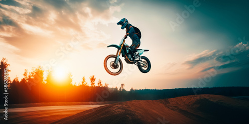 Biker making a stunt and jumps in the air © v.senkiv
