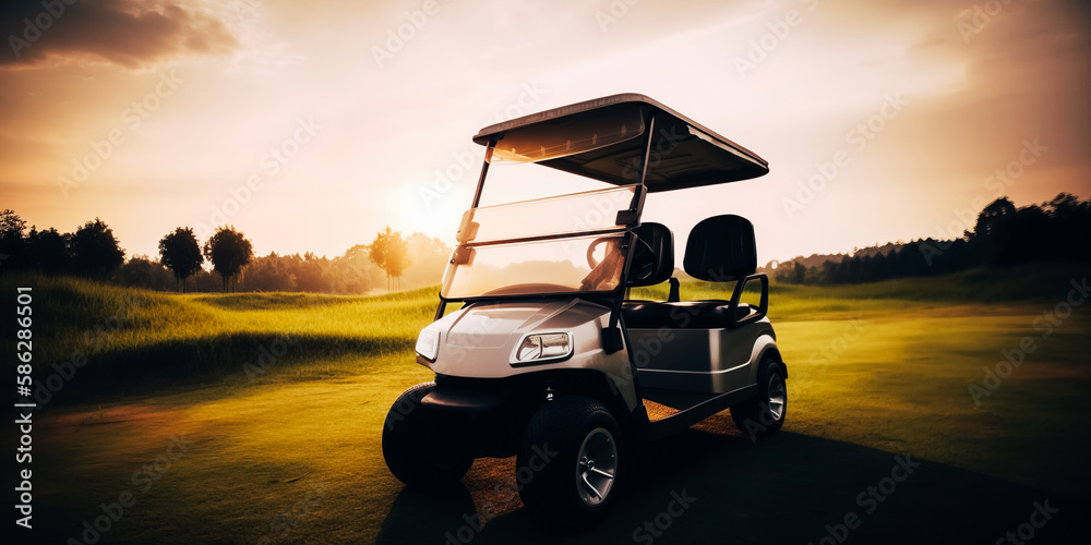 Golf car on the green grass