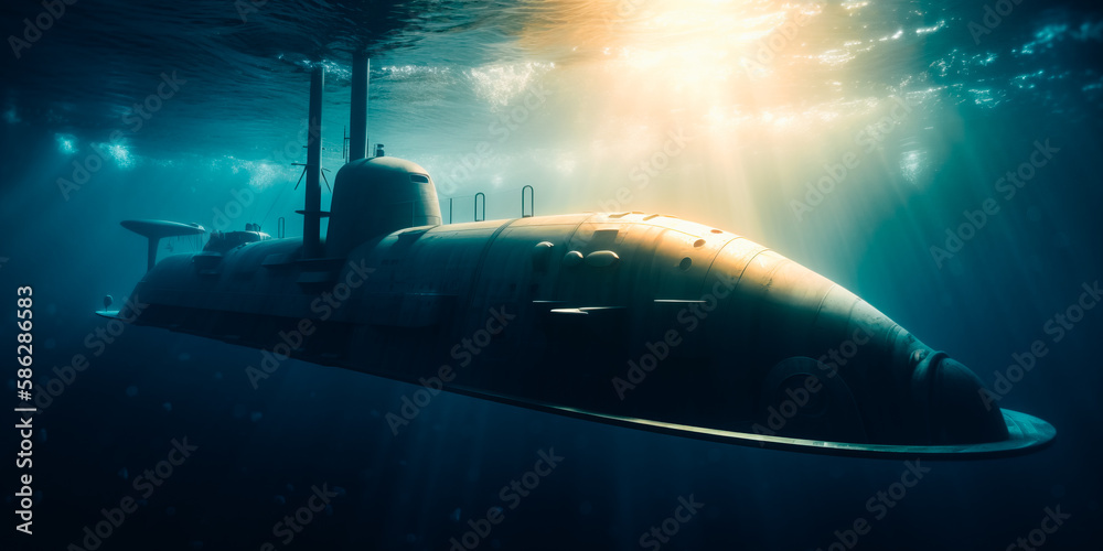Heavy atomic submarine underwater
