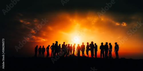 Group People Silhouette Gathering Sunrise