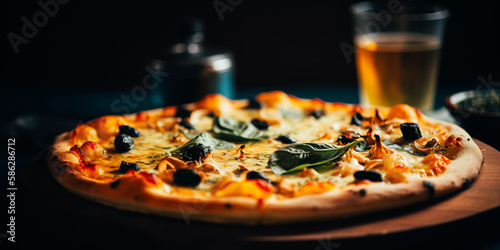 Italian pizza sicilian style with olive on the restaurant photo