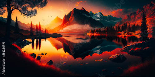 Majestic sunrise of the mountains landscape © v.senkiv