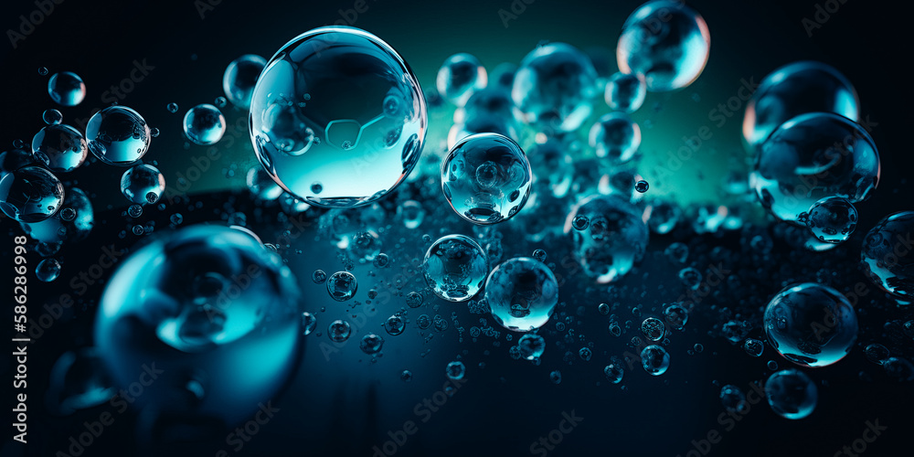 Molecule concept. Soap bubbles group macro