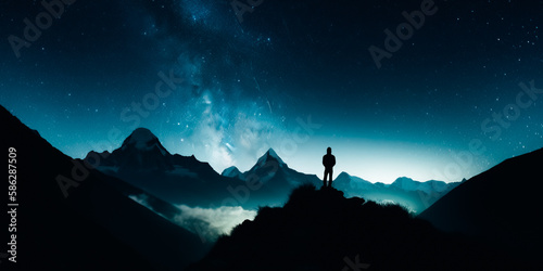 Silhouette of the man standing against the Milky Way