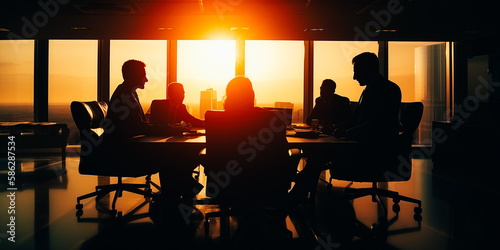 Silhouettes of people sitting at the table
