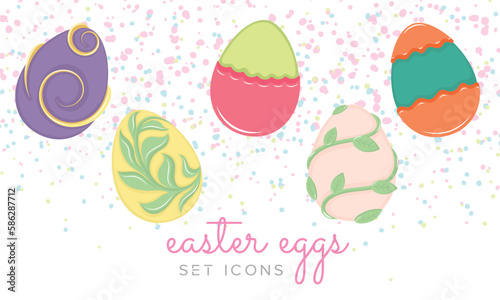 Traditional colored easter eggs icons set Vector illustration