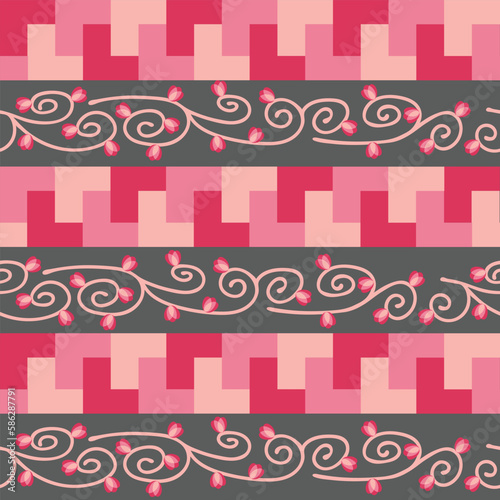 Vector abstract branches with flowers repeating pattern background.