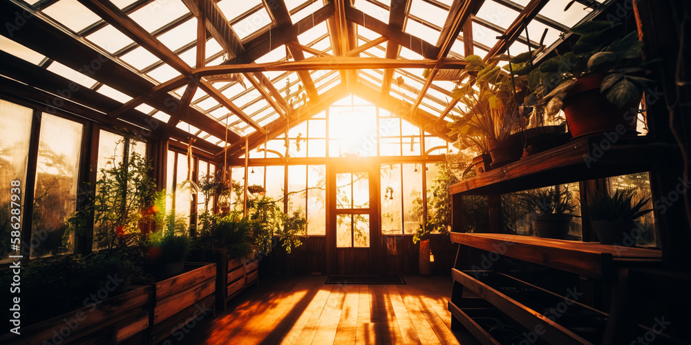 Wooden Greenhouse with Plants 