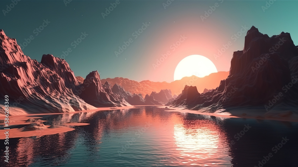 Spiritual zen wallpaper with sunset or sunrise light, Bright color. Generative Ai