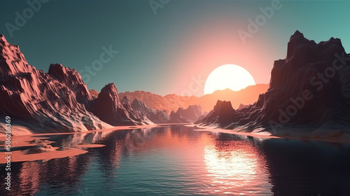 Spiritual zen wallpaper with sunset or sunrise light, Bright color. Generative Ai © MdMaruf
