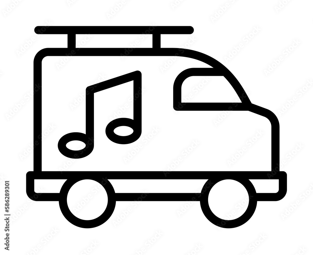 Music caravan icon. Simple line, outline elements of rock n roll icons for ui and ux, website or mobile application Music caravan icon. Simple line, outline elements of rock n roll icons for ui and ux, website or mobile application