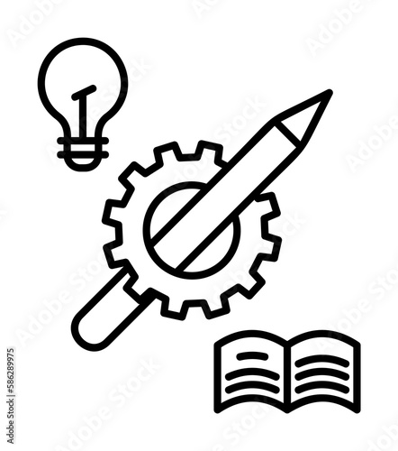 Classwork gear bulb pen icon. Element of school