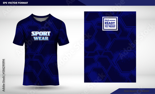 hexagon navy pattren inside halftone Soccer jersey pattern design.Sublimation t shirt. Football soccer kit. Basketball jersey. Futsal, badminton, Running jersey 