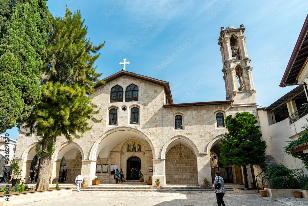 Historic building of St. Paul's Church in Antakya, Hatay before 2023 Turkey–Syria earthquake. The Greek Orthodox church, sunday ritual, member of the Greek Orthodox Patriarchate of Antioch.