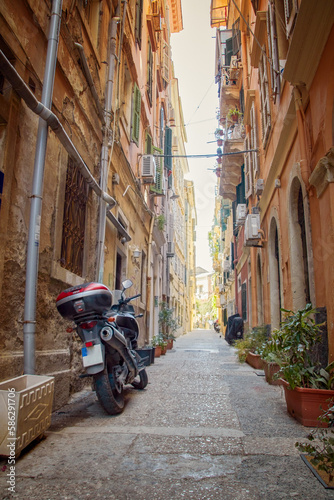 empty old town alley in Corfu town  Kerkyra  Greece