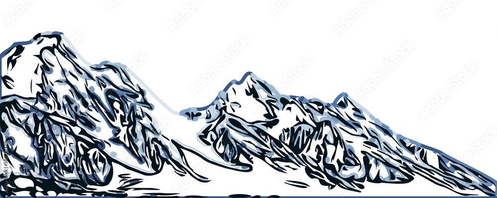 Sketches of landscape and mountain with transparent background