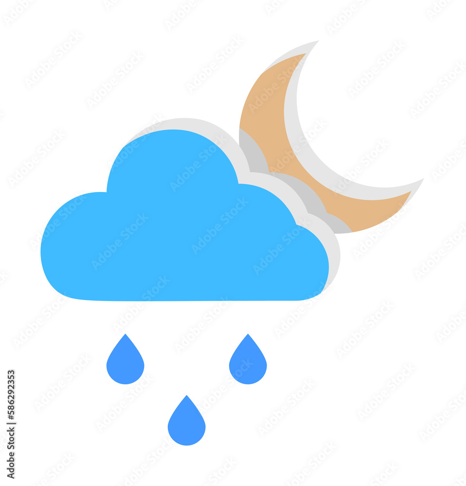 Cloud crescent rain drops icon. Simple line, outline of two color weather icons for ui and ux, website or mobile application Cloud crescent rain drops icon. Simple line, outline of two color weather icons for ui and ux, website or mobile application