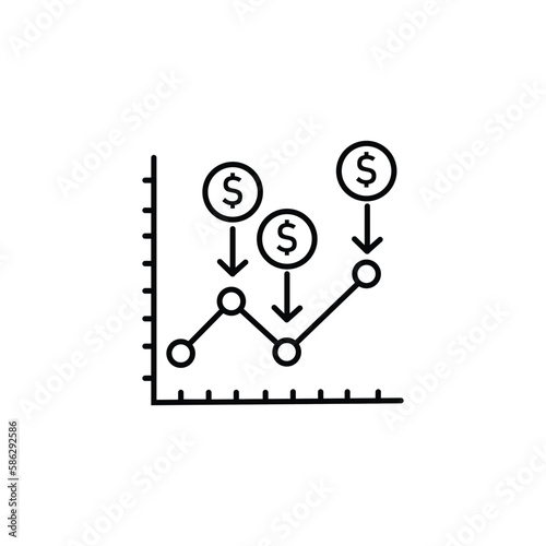 Dollar Cost Average Vector Icon with Increasing and Decreasing Graph and Dollar Coins. Editable Stroke © ageng