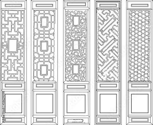 Chinese traditional ethnic door illustration vector sketch