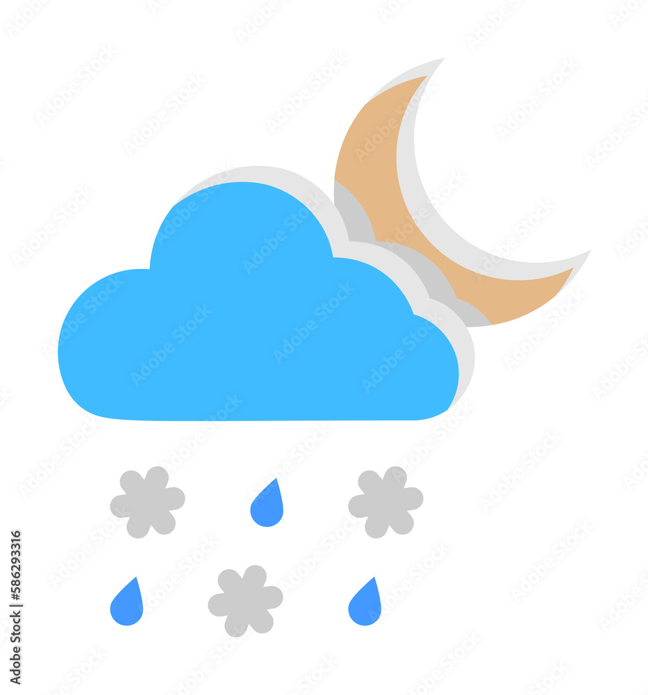 Cloud crescent rain drops lightning icon. Simple line, outline of two color weather icons for ui and ux, website or mobile application Cloud crescent rain drops lightning icon. Simple line, outline of two color weather icons for ui and ux, website or mobile application