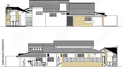 Vector sketch illustration of a modern beachfront villa house 