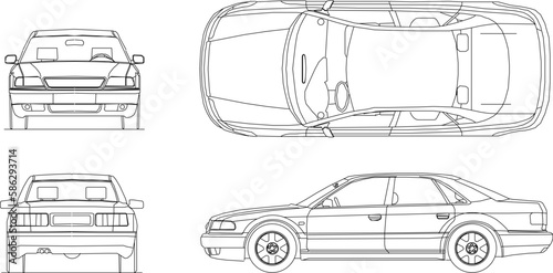 Vector sketch of sedan car illustration for family