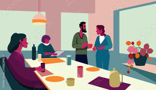 Office Colleagues Connecting and bonding over Coffee on a Relaxing Lunch Break - Work-Life Balance