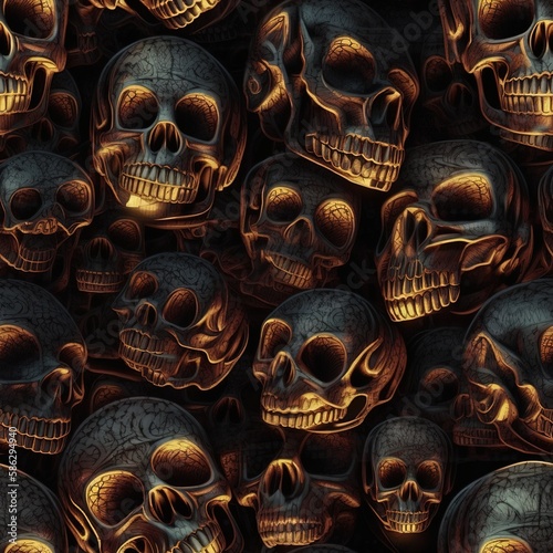 Skull seamless pattern art, generative ai © Arisctur