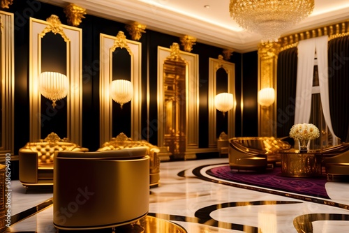 Rendering of "A Grand Welcome: Luxury Hotel Lobby". Generative AI. 